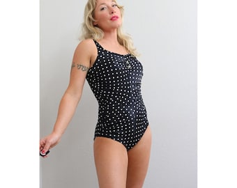 1990's Vintage Polka Dot Retro Swimsuit ~ Women's Medium to Large MD LG ~ Pinup Rockabilly Style ~ One Piece ~ Tummy Control ~ Flattering