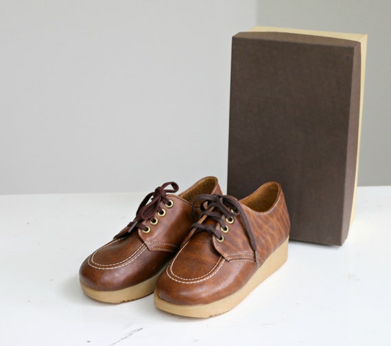 Deadstock, 1970s Brown Leather Oxfords // Little … - image 4