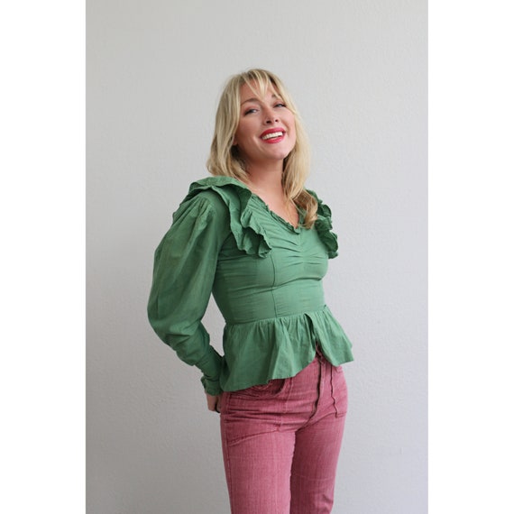 1970's Ruffled Indian Cotton Blouse // Women's Si… - image 2