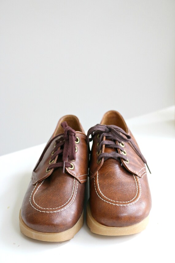 Deadstock, 1970s Brown Leather Oxfords // Little … - image 5