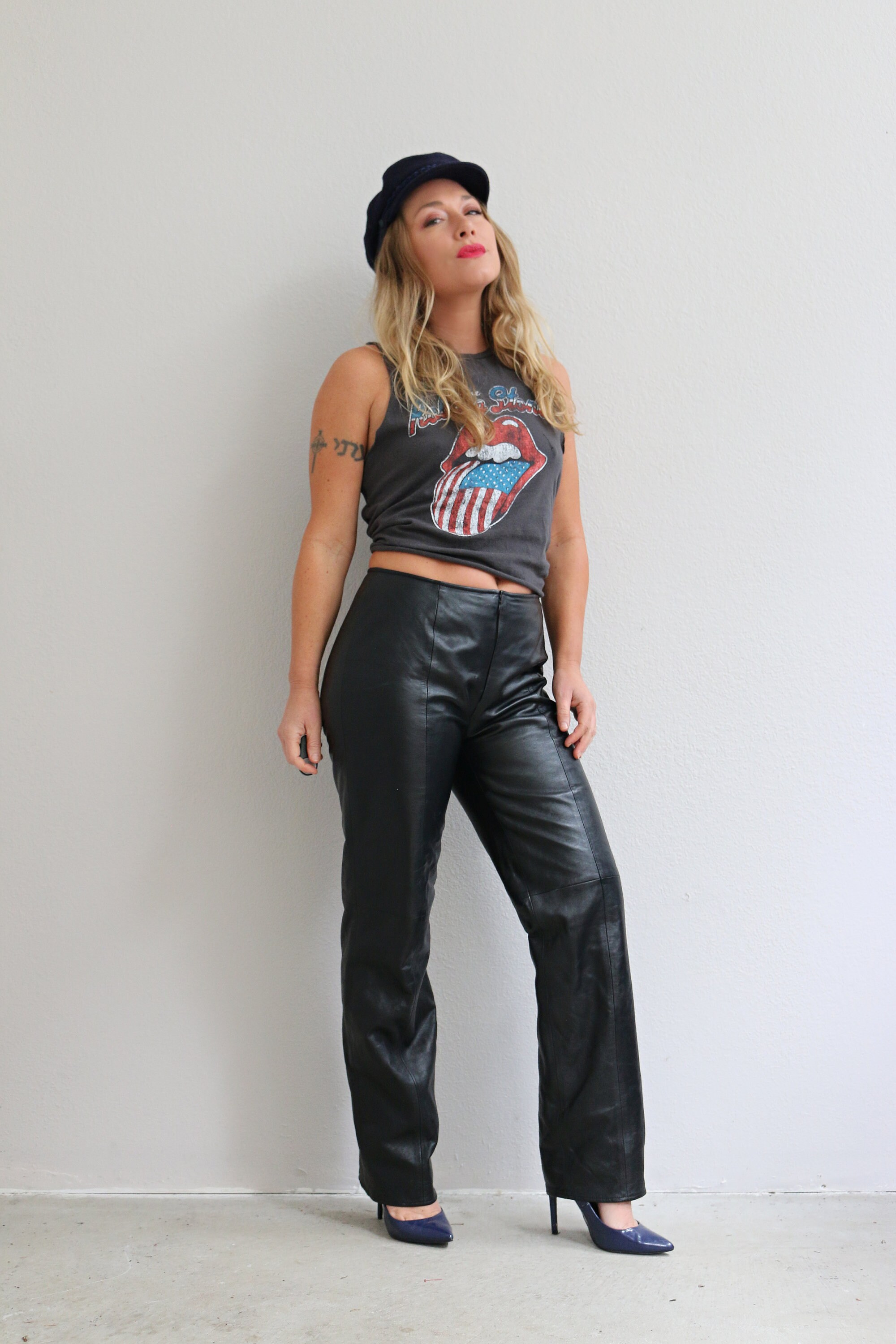 1990's Low Rise Black Leather Pants // Size Extra Small to