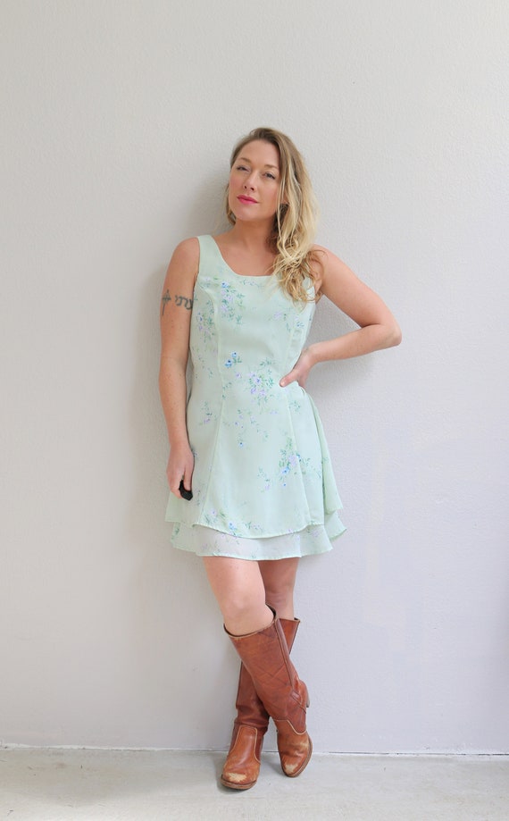 1990's Minty Floral Skater Dress // Women's Size … - image 7