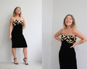 1980's Velvet Bustier Cocktail Dress /// Women's Size Larger Small to Medium // Bustier Top // Sweetheart Bust // Evening Mini // Formal