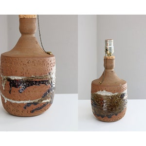 1960&#39;s Vintage MCM Drip Glaze Stoneware Lamp // Mid Century Modern // Pottery Light // 60&#39;s Home Goods // Cork Table Lamp // Side Table