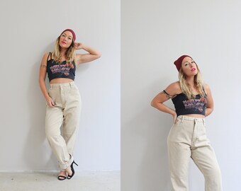 1990's Oatmeal Wrangler Jeans  // Women's Size Large to Double Extra Large // Men's Size Large // 37" Waist // 90's // Baggy Denim // 90's
