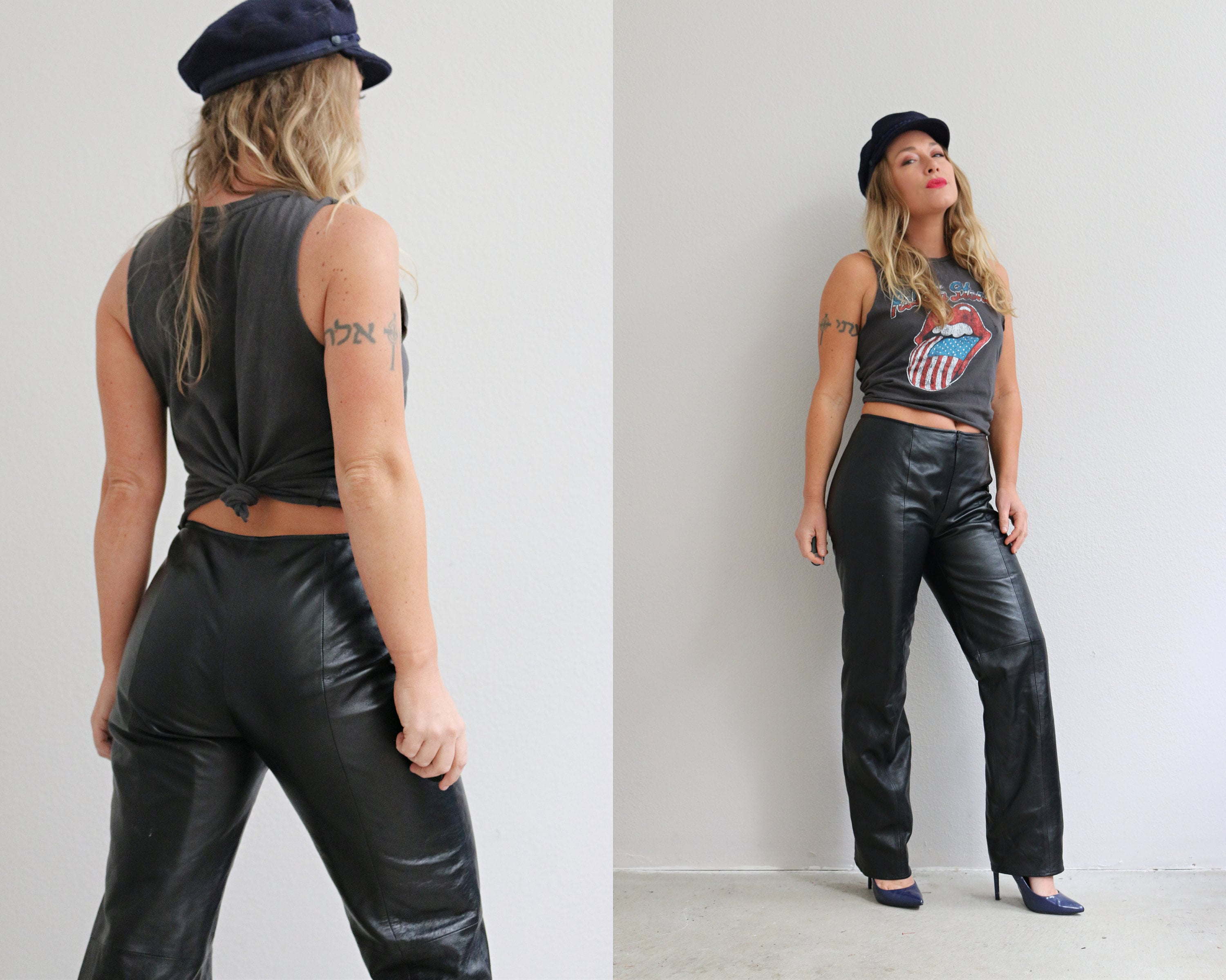 1990's Low Rise Black Leather Pants // Size Extra Small to 1990's Low Rise Black Leather Pants // Size Extra Small to