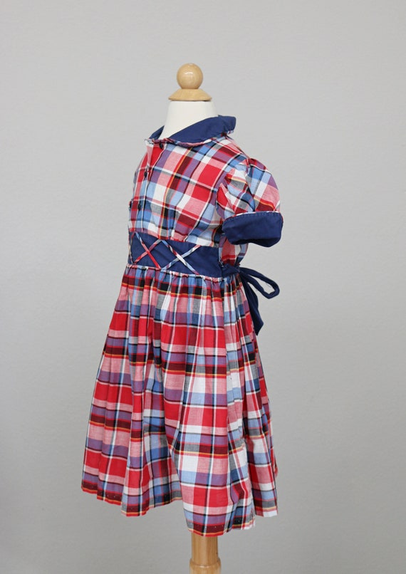 1950's Criss-Cross Plaid Dress //  Girl's Size 5 … - image 6