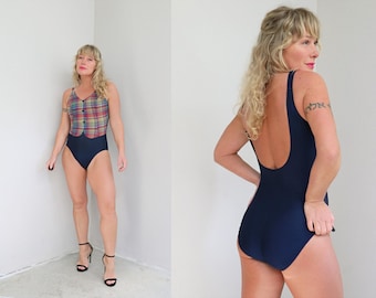 Traje de baño de una pieza Jantzen vintage de los años 80, de seersucker y cuadros ~ Talla XS/SM para mujer ~ Extra pequeña a pequeña ~ Forma clásica y discreta de los años 80 ~ Hecho en EE. UU.