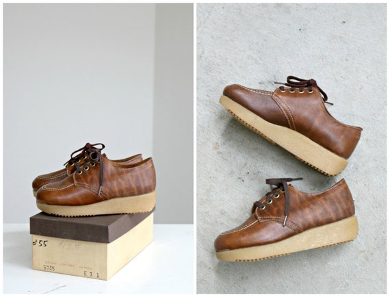 Deadstock, 1970s Brown Leather Oxfords // Little … - image 1