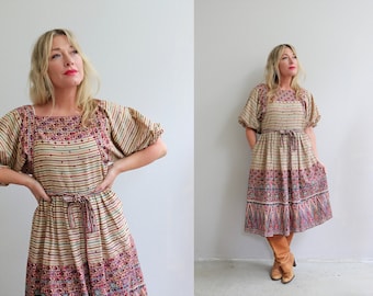 1970's Vintage Designer Victor Costa Bohemian Floral Dress // Women's Size Double Extra Small to Extra Small // Summer Dresses // Cottage