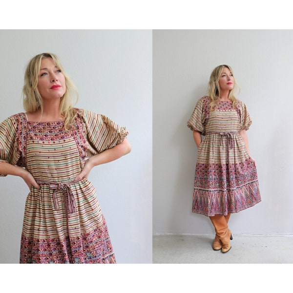 1970's Vintage Designer Victor Costa Bohemian Floral Dress // Women's Size Double Extra Small to Extra Small // Summer Dresses // Cottage