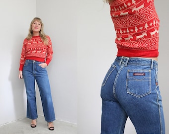 Jeans Jordache vintage de los años 70, acampanados, lavado oscuro ~ Tallas para mujer SM MD ~ 30" 31" 32" ~ Corte clásico de mezclilla de los años 70 ~ Tiro medio-alto ~ Desgaste medio