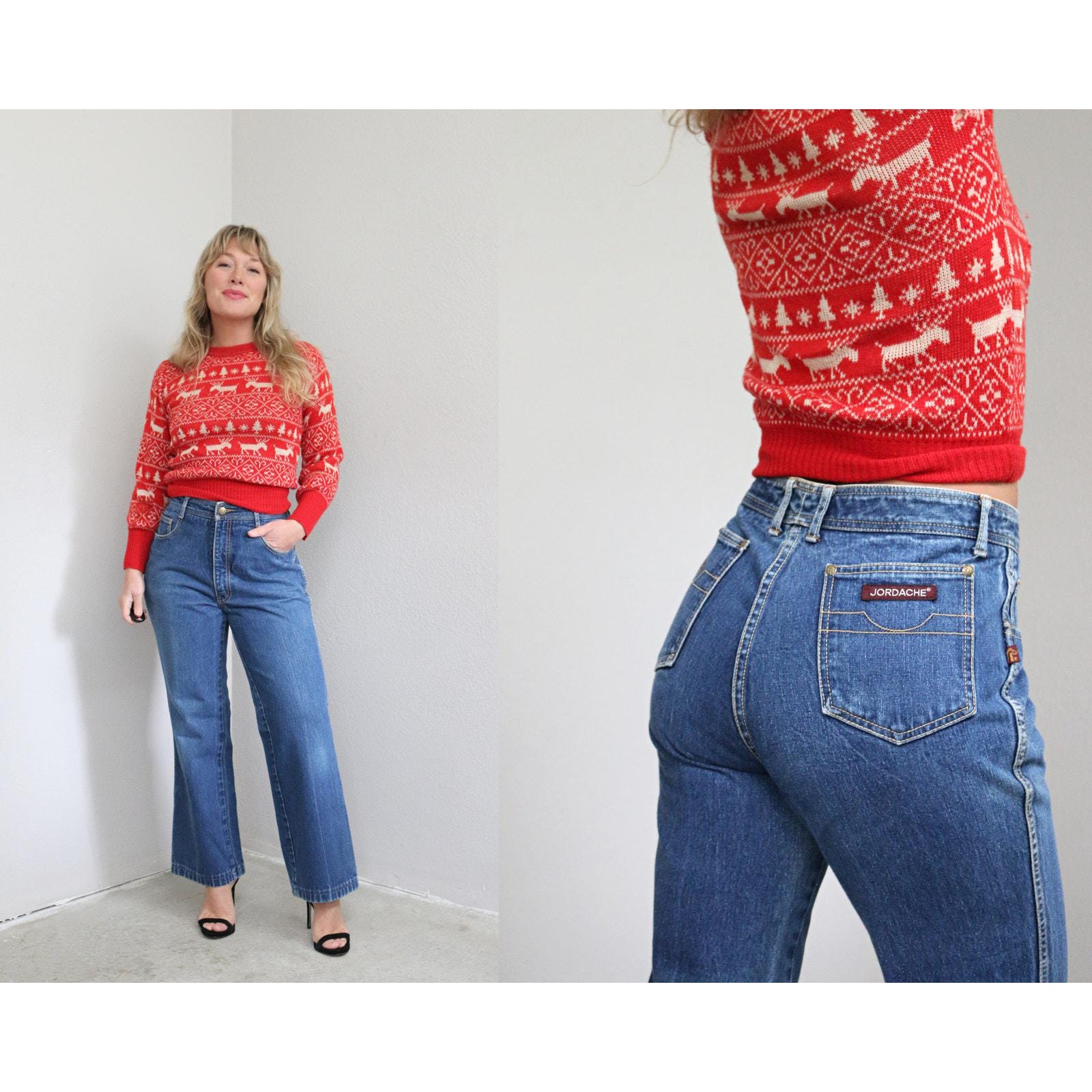 1970's Vintage Jordache Flare Dark Wash Leg Jeans ~ Women's SM MD ~ 30" 31" 32" ~ Classic Cut 70's Denim ~ Mid High Rise ~ Medium Fade