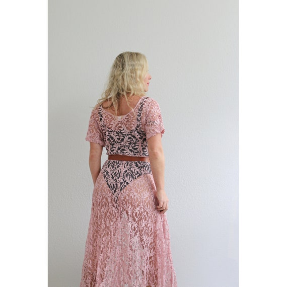 1980's Mauve & Lace Sheer Dress by Dona Jeans // … - image 4