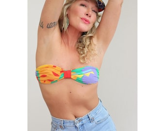 Top de bikini bandeau tropical informal estilo años 80 Harbour ~ Tallas para mujer: XXS a SM ~ Doble extra pequeña a pequeña ~ Top corto de los 80 ~ Traje de baño de verano