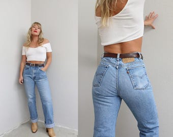 1980's Vintage Levi's 517 Distressed Light Wash Boot Cut Orange Tag Jeans ~ Women's SM MD 31" to 32" Waist ~ Men's XS ~  Small ~ Medium