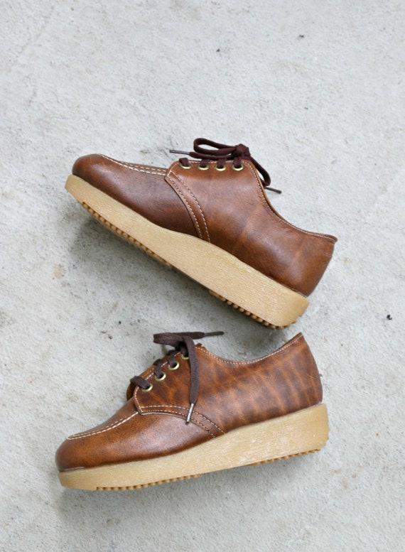 Deadstock, 1970s Brown Leather Oxfords // Little … - image 10