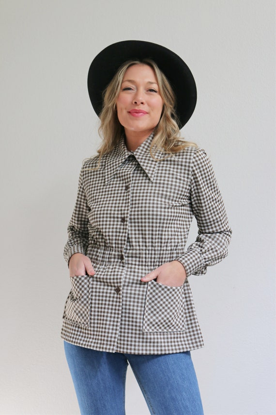 1970's Brown Gingham Fit and Flare Jacket // Wome… - image 6