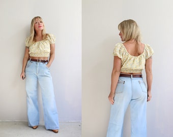 1970's Vintage Fancy That SM MD Light Wash Bell Bottom Jeans // Women's Size Small ~ Medium // 29" Waist // 31" Inseam // 70's Baggy Wide