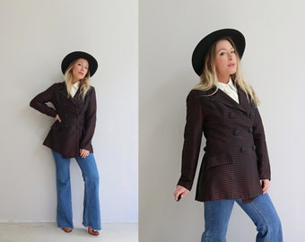 1960's Burgundy Stripe Sailor Jacket // Women's Size Small to Medium // Size 4 6 8 // Double Breasted Coat // Fit and Flare // Mod // 60s