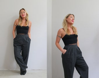 1990's Vintage Jones New York Charcoal & Wool Trousers // Women's Size Extra Small to Small // 26" to 27" Waist // Tailored High Rise