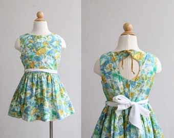 1960's Alice Aiken Summer Twirl Dress // Little Girl's Size 5 to 6 // Circle Skirt // Easter // Size Small // Sundress // Mid Century // 60s