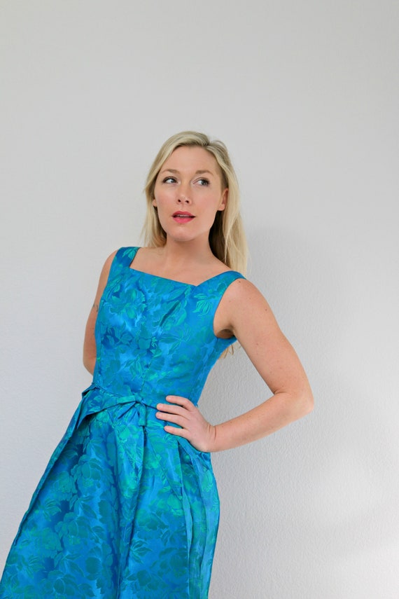 sachin and babi light blue dress 1950's Aqua Shimmer Cocktail Dress // Size Double Extra Small to Extra  Small // 24