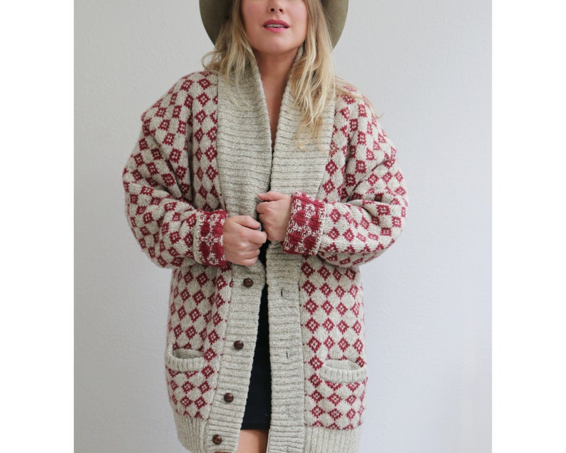 1980s Eddie Bauer shops Thick Cranberry Wool Cardigan // Women's Size Extra Large to Double Extra Large // Men's Size Large // Woodland // Outdoor