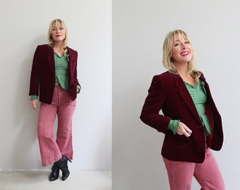 1980's Vintage XS SM Plum Velvet Blazer // Women's Size Extra Small to Small // Crane & Flower Lining // High End Korean Vintage // Tiny Fit