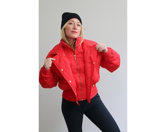 1990's Vintage Fera Cherry Red Ski Coat // Women's Size Small to Medium // Waterproof Puffer Jacket // Men's Small // 90's Bright Colorful