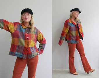 1990's Colorful Anu Woven Cotton Jacket // Women's Size Large to Extra Large // Pinwheel // by Natural // Y2K // 2000's Lightweight Jacket