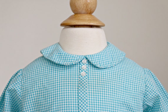 1960s Aqua Gingham Blouse // Size 3 Months - image 4