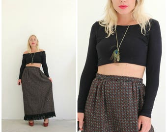 1960s Woven Fringe Skirt /// Size Medium // 29" Waist // Long Skirt // Maxi Skirt // Retro Style // High Waisted