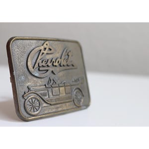 1970&#39;s Vintage Chevrolet Chevy Antique Car Brass Belt Buckle ~ Rochester Michigan ~ Solid Brass  ~ RJR RJ Roberts Co ~ Chevy Collector Gifts
