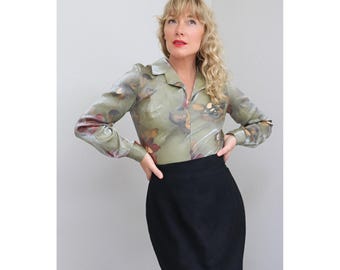 1990's Vintage Jonathan Martin Shimmer Blouse ~ Women's XS SM Extra Small to Small ~ Long Sleeve ~ Romantic Goth Vibes ~ 90's Gothic Look