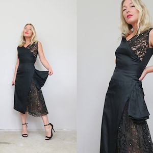 1950's Lilli Diamond Cocktail Illusion Dress // Size Double Extra Small // High End // Designer Evening Wear // Mid Century // Rhinestone