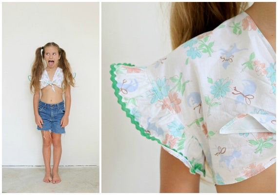 1940s Kitty & Flower Crop Top /// Size 5t to 6 - image 1