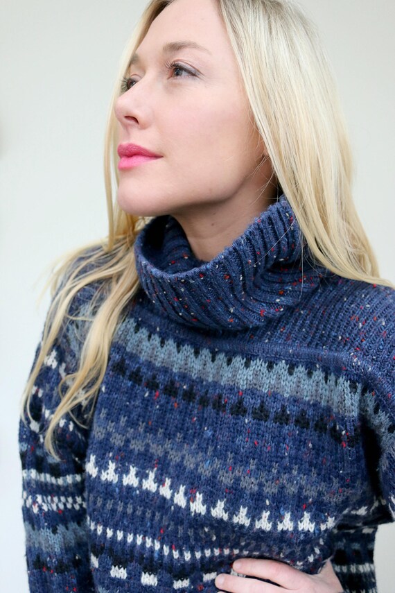 1990s Nordic Knit Turtleneck Sweater // Size Extr… - image 7