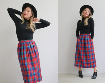 1980's Pendleton Plaid Skirt // Women's Size Extra Small  // Waist 26" // Midi Length Skirt // High Waisted Skirt // Made in USA // 80's