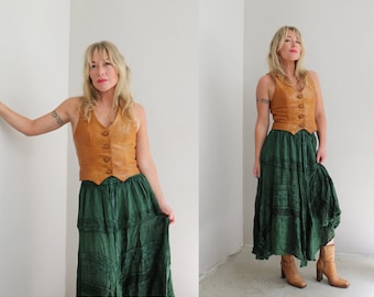 1990's Vintage Fairy Grunge Evergreen Embroidered Skirt // Women's Extra Small to Medium // 27" to 32" Waist // Asymmetrical Hemline // 90's