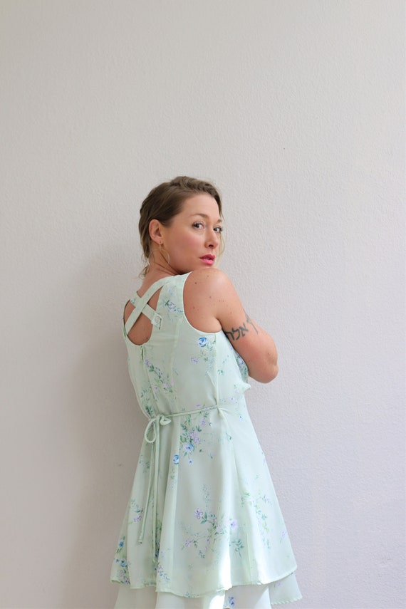 1990's Minty Floral Skater Dress // Women's Size … - image 4