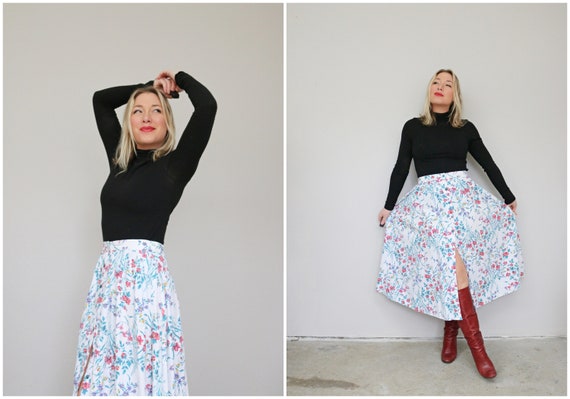 1990's Botanical Button Front Skirt /// Size Mediu