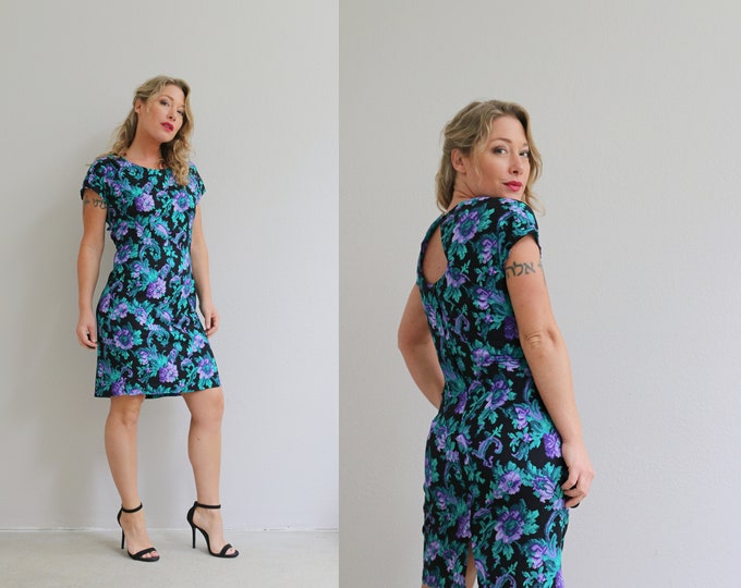 1980's All That Jazz Floral Dress // Women's Size Etsy