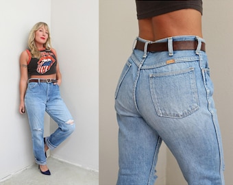 1980's Vintage USA Made Rustler Faded & Distressed Work Jeans ~ Women's SM MD ~ 30" to 31" Waist ~ Men's xs ~ Worn In True Vintage 80s Denim