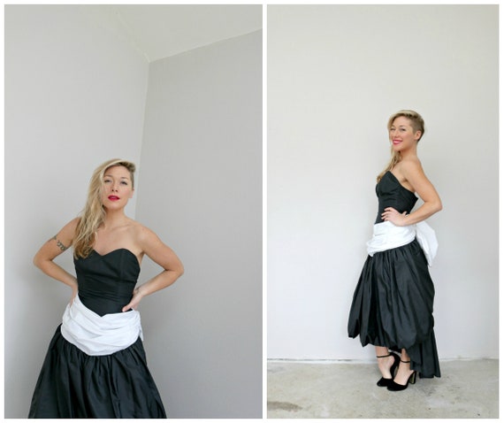 1980's Carol Evans Black & White Party Dress // S… - image 1