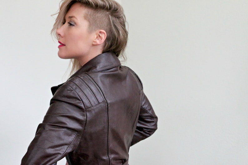 1970s Burgundy Leather Trench Coat Size Extra Small to Small