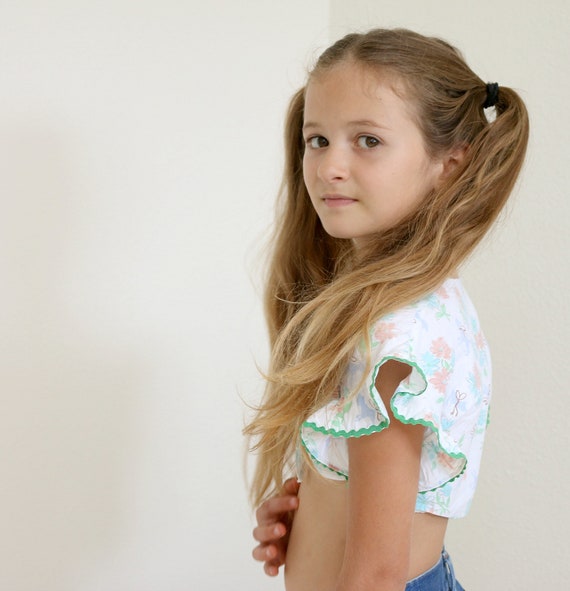 1940s Kitty & Flower Crop Top /// Size 5t to 6 - image 7