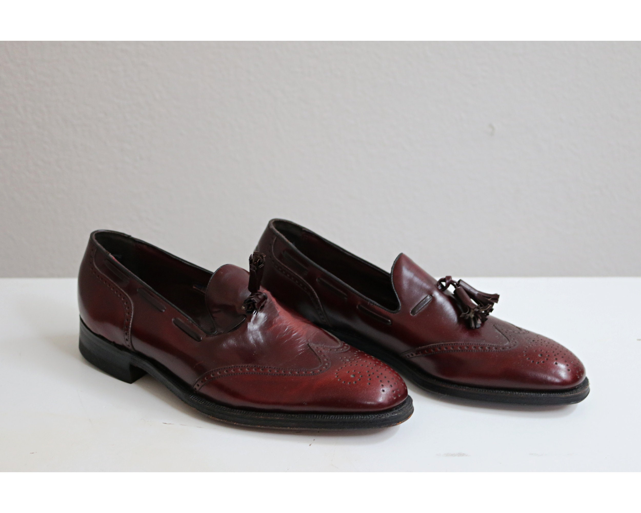 Vintage Florsheim Men\'s Burgundy Leather Tassel Dress Loafers Round Toe 12 3E Florsheim Mens Burgundy Leather Tassel | Mercari main image 2