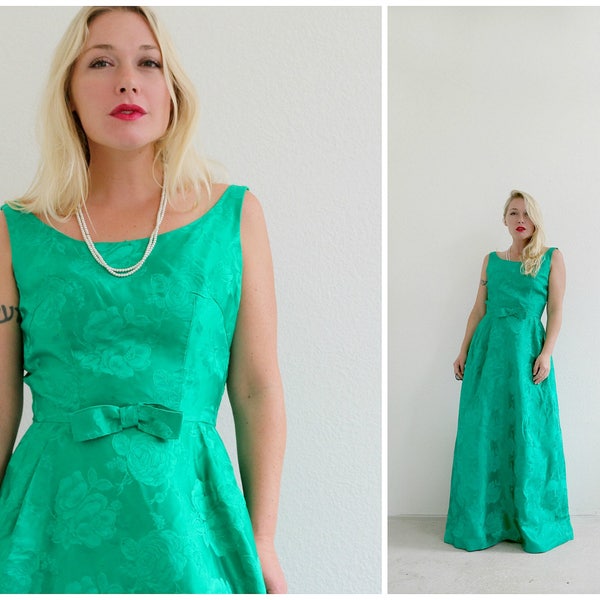 1950s Irish Green Jacquard Dress /// Size Double Extra Small to Extra Small