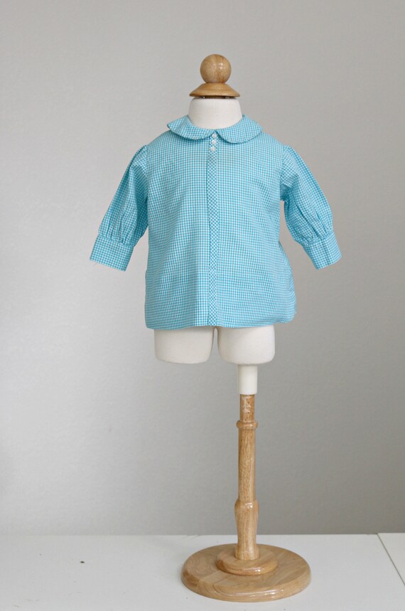 1960s Aqua Gingham Blouse // Size 3 Months - image 5